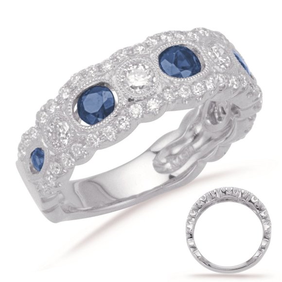 Royal Bleu 14K White Gold Sapphire and Diamond Crossover  14kt White Gold Diamond and Sapphire Ring